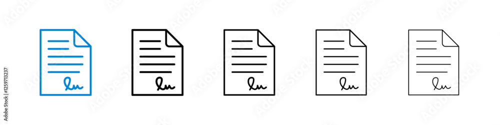 Poster document signed icons in five different stroke sizes