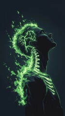 Human Figure in Side Profile with Therapeutic Energy Visualization and Neon Effect