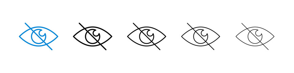 Eye crossed icons in five different stroke sizes