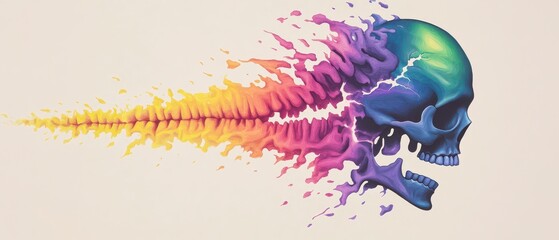 Vibrant Collage of Spine Treatment Methods Blending with Artistic Representation of Skull