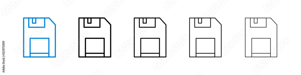 Poster floppy disk icons in five different stroke sizes