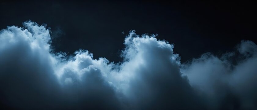Thick fog rolling across a deep black background, with soft, billowing clouds of smoke 03