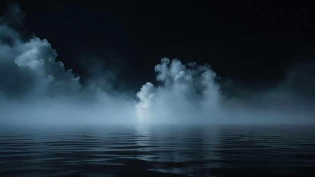 Thick fog rolling across a deep black background, with soft, billowing clouds of smoke 06