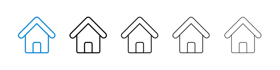 Home icons in five different stroke sizes