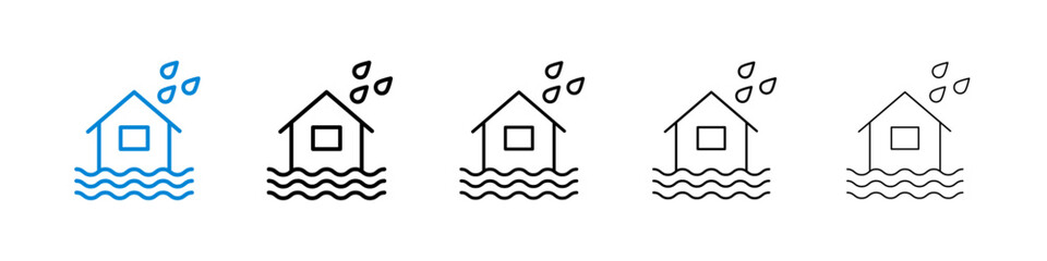 House flood icons in five different stroke sizes