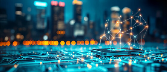 smart phone and smart city, wireless communication network, IoT(internet of things), CPS(Cyber-Physical Systems), ICT(Information Communication Technology), abstract image visual