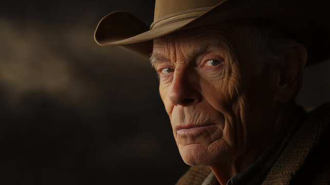 Cinematic Portrait of a 70-Year-Old Man in Hat and Serious Expression