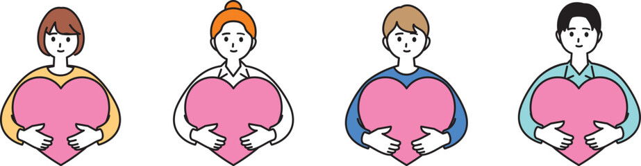 ハートを持って気持ちを伝えようとしている男女のイラスト