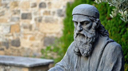 Fototapeta premium Ancient Greek Man Statue with Detailed Face and Beard Features