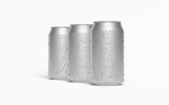 Canned drink bottle with ice drops on white background