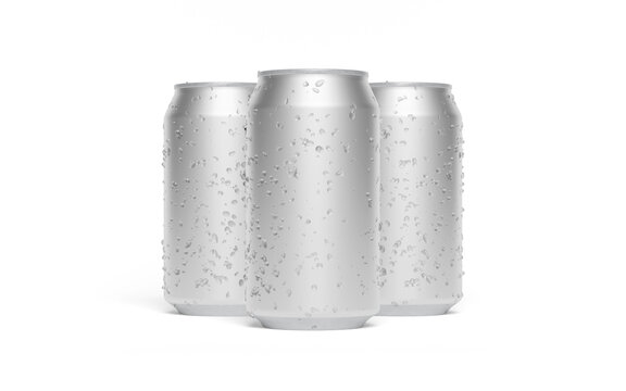 Canned drink bottle with ice drops on white background