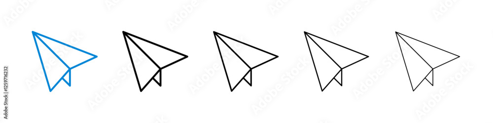 Poster paper plane icons in five different stroke sizes