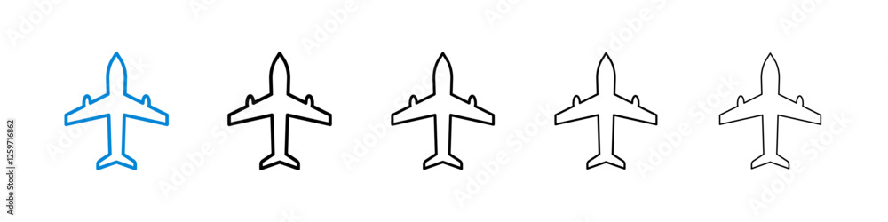 Poster plane icons in five different stroke sizes