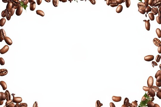 Coffee beans border frame framing element on white background