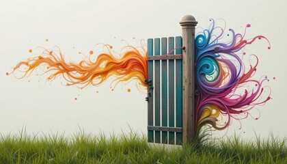 Abstract gate with vibrant flowing paint