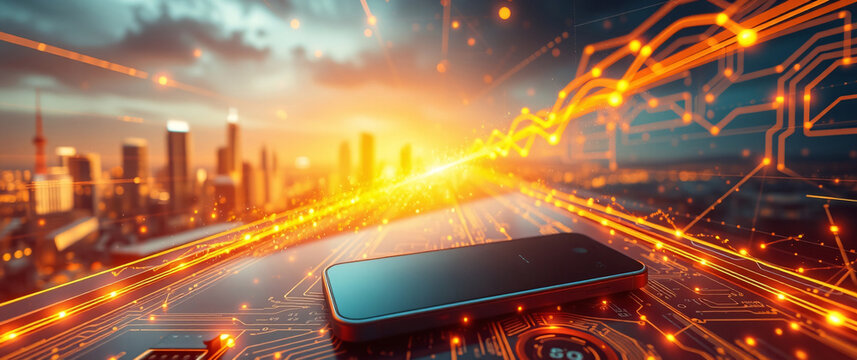 smart phone and smart city, wireless communication network, IoT(internet of things), CPS(Cyber-Physical Systems), ICT(Information Communication Technology), abstract image visual