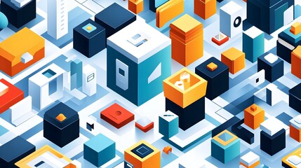 Naklejka premium Abstract isometric illustration showcasing colorful blocks and geometric shapes
