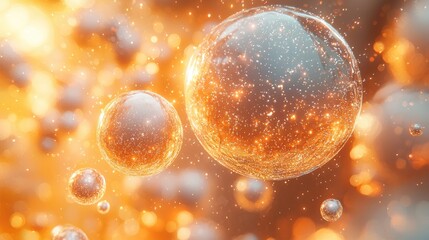 Abstract representation of glowing bubbles in a vibrant, sparkling environment with depth