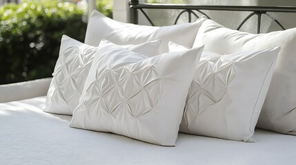 Serene view of white bedding and decorative pillows on a stylish bed