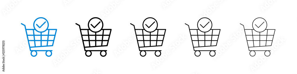 Poster shopping cart check icons in five different stroke sizes