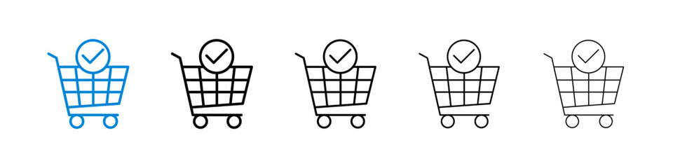 Shopping cart check icons in five different stroke sizes © Abstractor
