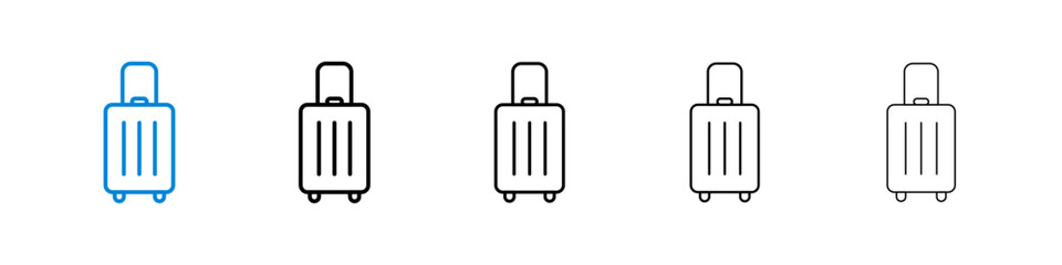 Suitcase icons in five different stroke sizes