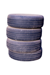 Stacked Old Car Tires Isolated