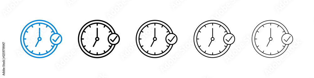 Poster time check icons in five different stroke sizes