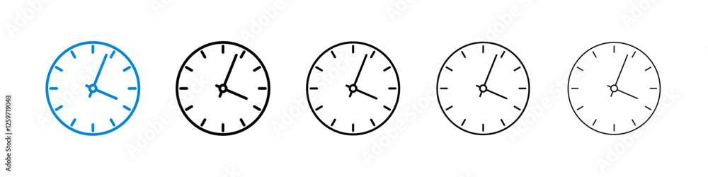 Poster time clock icons in five different stroke sizes