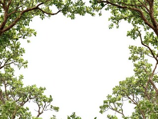 Oak trees border frame framing element on white background