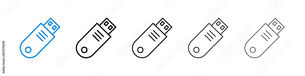 Poster usb pendrive icons in five different stroke sizes