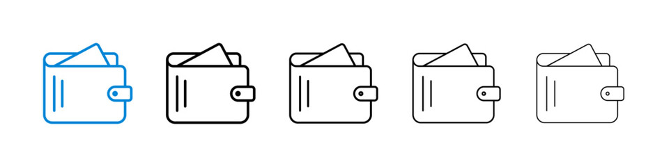 Wallet icons in five different stroke sizes