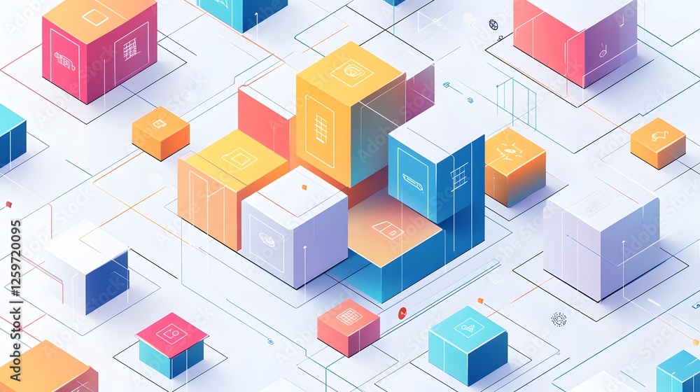 Aufkleber isometric cubes represent interconnectedness and abstract technology concepts