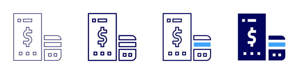 Mobile payments fraud prevention icon in 4 different styles. Thin Line, Line, Bold Line, Duotone. Duotone style. Editable stroke