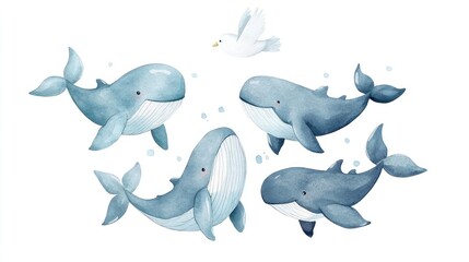 Fototapeta premium Watercolor Whale Family Ocean Nursery Decor
