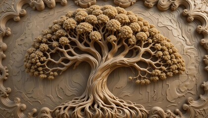 Intricate Carved Tree of Life Relief Panel