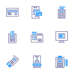 Payment icon set. Bold line style. Duotone colors. Editable stroke. credit card, ewallet, food, dataphone, point of service, wallet