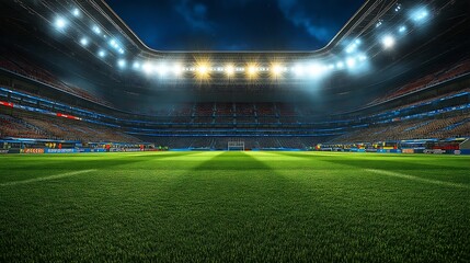 Illuminated Stadium Field Awaits Night Game