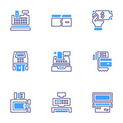 Payment icon set. Bold line style. Duotone colors. Editable stroke. ecommerce, mobile payment, online payment, credit card payment, cash register, money, broken, bill