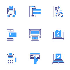 Payment icon set. Bold line style. Duotone colors. Editable stroke. online payment, cash payment, card payment, payment, laptop, pay, calculator, online money