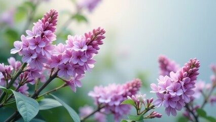 Obraz premium Delicate Clusters of Pale Pink Blossoms on a Branch in a Soft-Focus Garden Setting