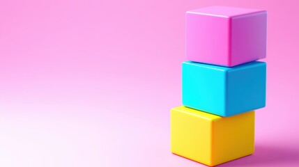 Colorful Stacked Play Blocks in Pink Background for Creative Childhood Learning and Fun