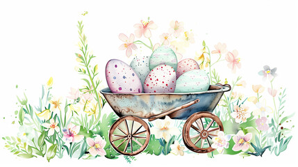 A colorful Easter basket filled with spring flowers and eggs celebrates the holiday season