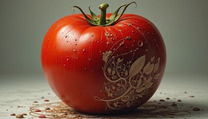 Ornate Tomato with Botanical Design