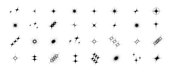 Sparkle set vector minimalistic style black color star symbol black color isolated on white background r 10 eps
