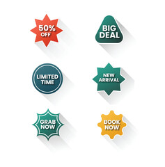Discount tag icon set. Flat design style. Vector illustration.