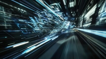 Obraz premium Dynamic Motion Blur in a High-Tech Urban Environment with Futuristic Lighting Effects