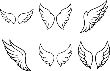 Seven Angelic Wing Designs Outline, Tattoo, Art, Symbol, Freedom
