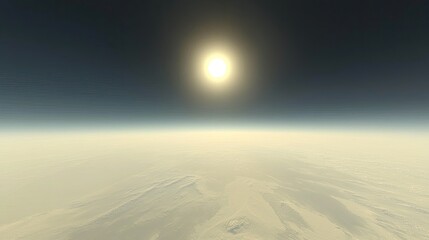 A breathtaking view of the sun rising over a serene, cloud-covered landscape in the distance