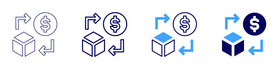 Recurring billing solutions icon in 4 different styles. Thin Line, Line, Bold Line, Duotone. Duotone style. Editable stroke